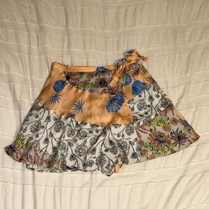 Free people wrap skort floral print size 2 orange and blue